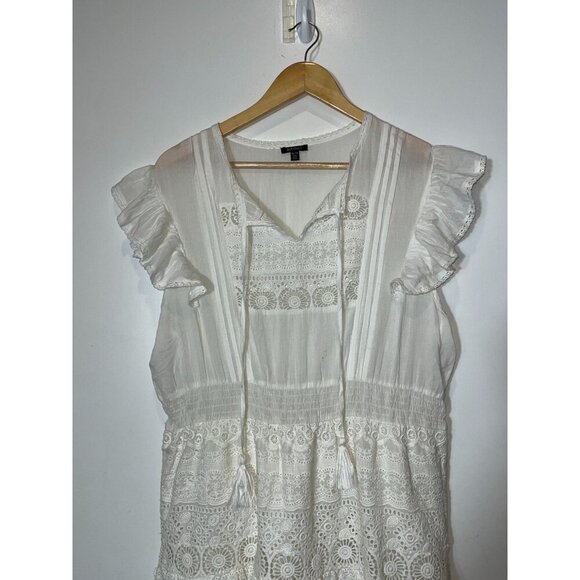 Buffalo White Boho Lace Ruffle Ruffled Sleeves Women's Dress Size XL - Picture 3 of 9